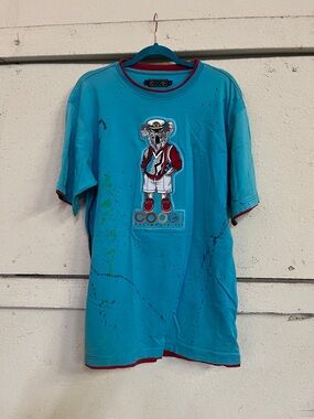 COOGI Teal Knit Tee with Red Trim and Embroidered Koala Patch